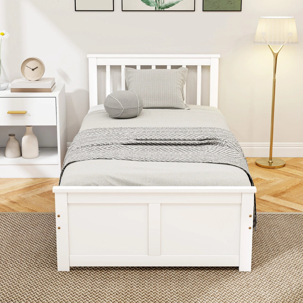 Letto Singolo in Legno Massello con 2 Cassetti e Testiera ¨C Zephmum ¨C 90x190 cm Bianco