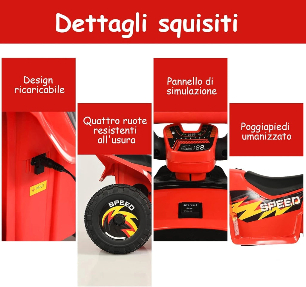 6V Quad Elettrico per Bambini, Mini Quad da Spiaggia con Funzione Avanti/Indietro, Velocità Massima 4,6 km/h, Regalo per Bambini 3 Anni+ (Rosso)