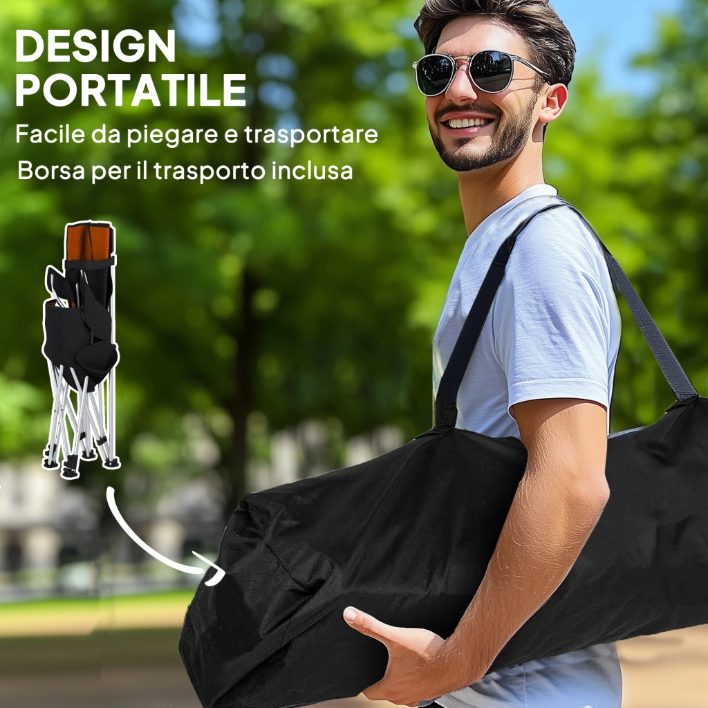 Set 2 Sedie da Campeggio Pieghevoli con Poggiapiedi e Portabicchieri, 82x50/100x88 cm, Nero e Arancione