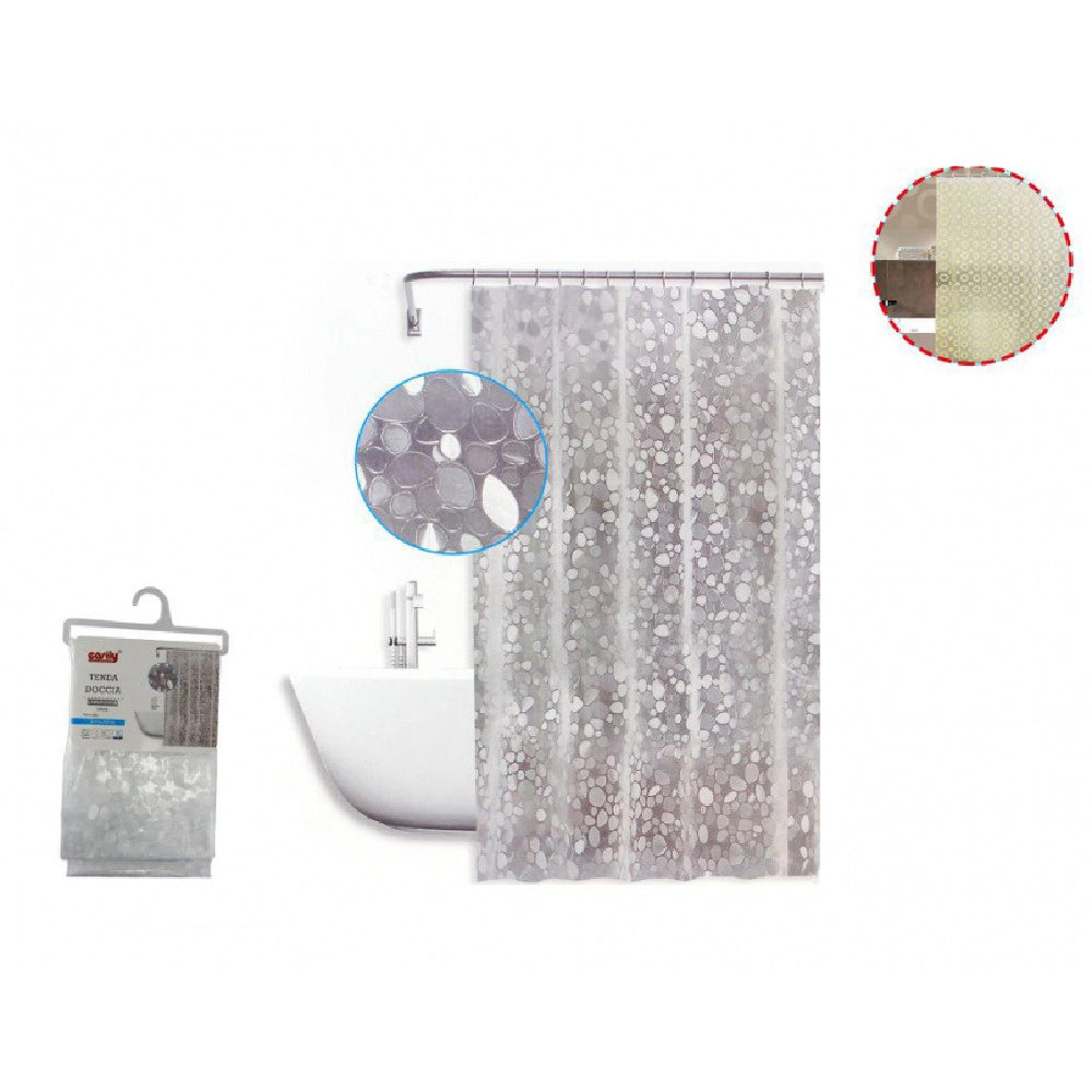 Trade Shop - Tenda Doccia Vasca Antimuffa Impermeabile Bianca Con Sassolini 180 X 200cm 59525 -
