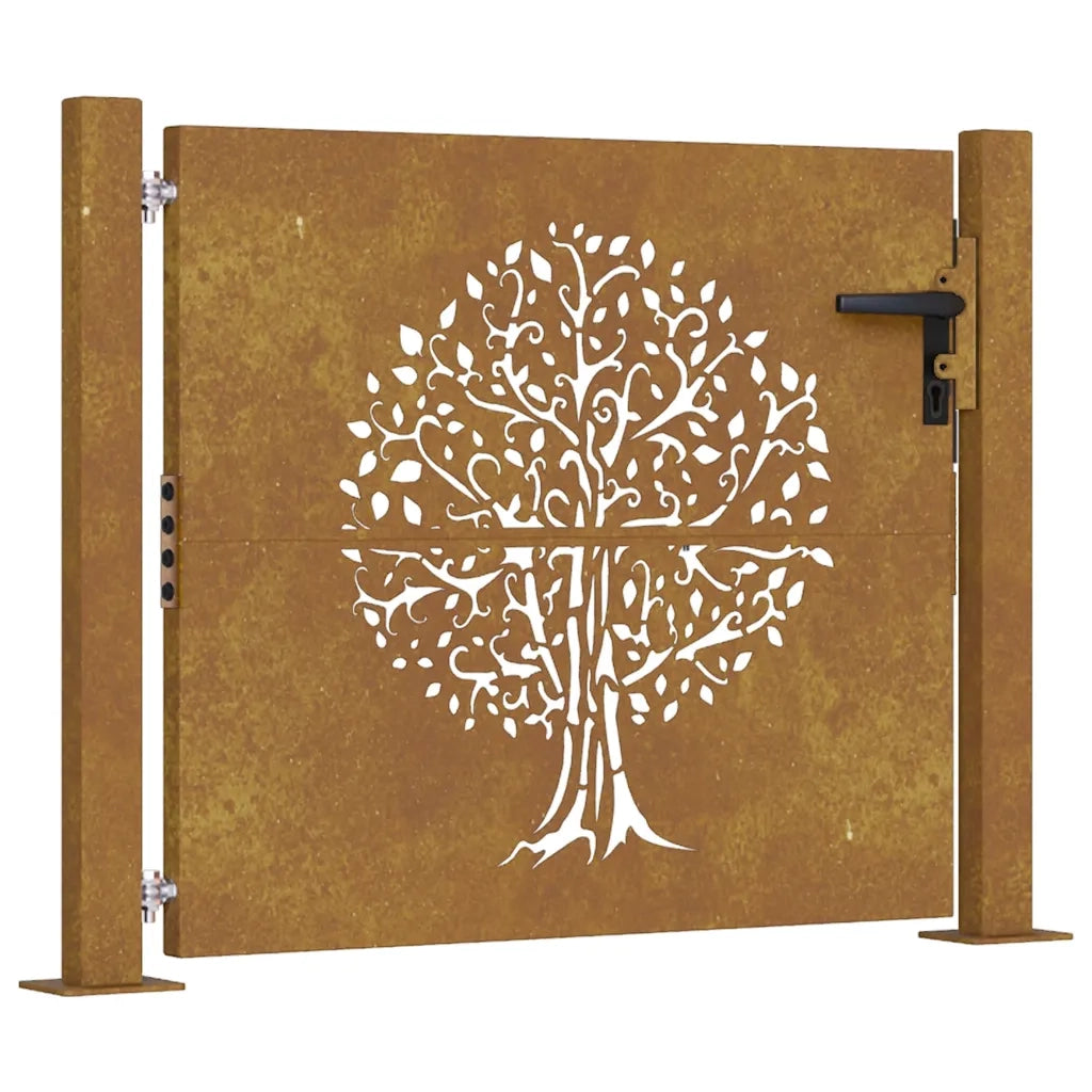 Cancello da Giardino 105x80 cm in Acciaio Corten Design Albero