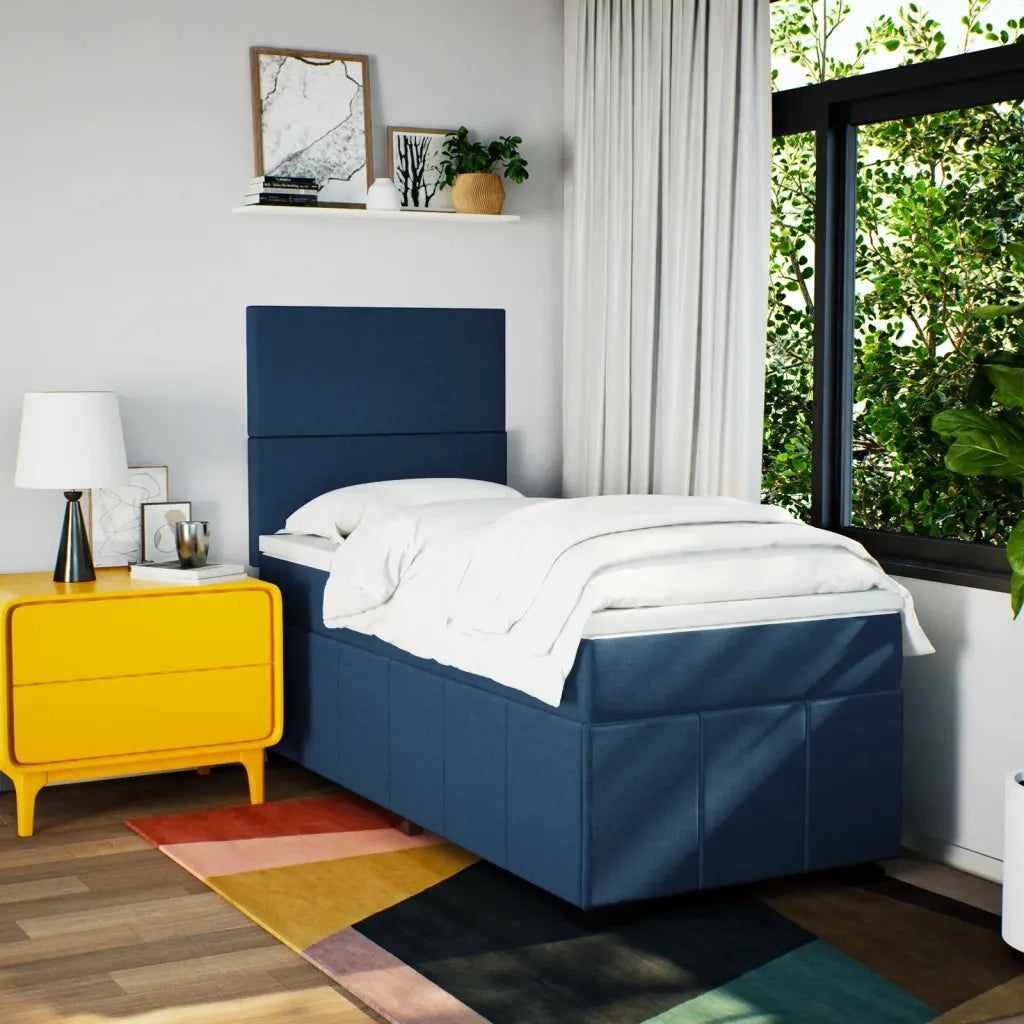 Letto singolo | Letto per adulti | Giroletto a Molle con Materasso Blu 100x200 cm in Tessuto