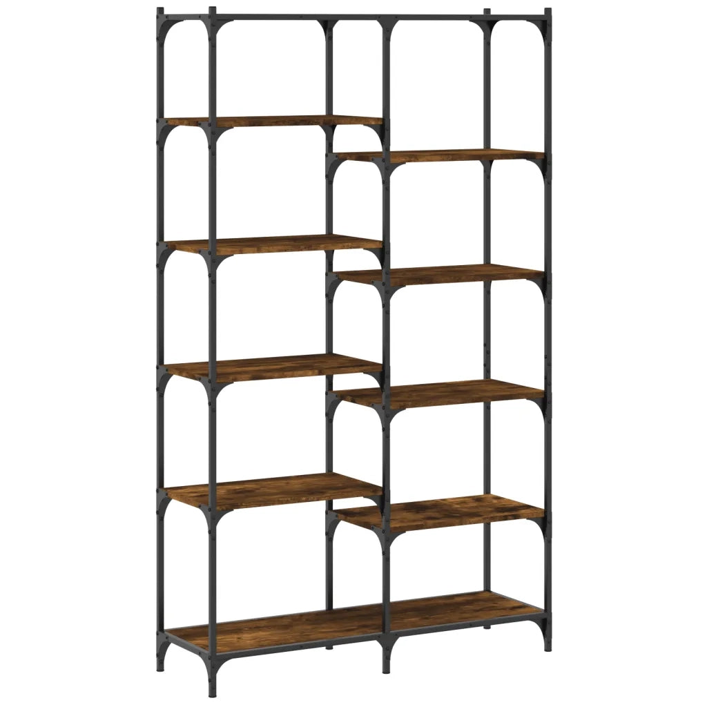 Libreria-Scaffale per Libri-Mobile di Stoccaggio Rovere Fumo 100x32x170 cm in Legno Multistrato e Ferro
