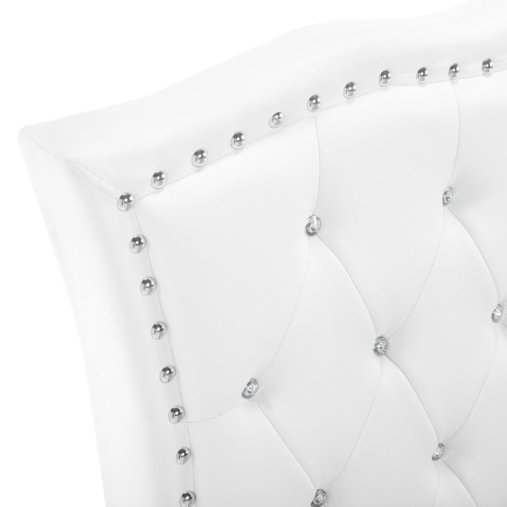 Letto singolo in ecopelle bianca con struttura imbottita da 90 x 200 cm con rifiniture per la testa dei chiodi contenitore