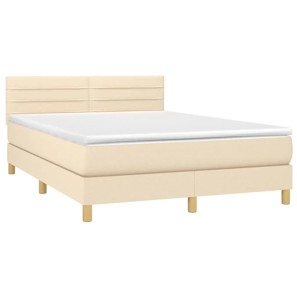 Letto a Molle con Materasso e LED Crema 140x190 cm in Tessuto 3133794