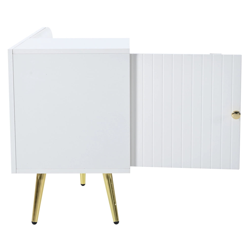 Scarpiera con seduta e schienale 100x38x58 cm in truciolare bianco con dettagli oro