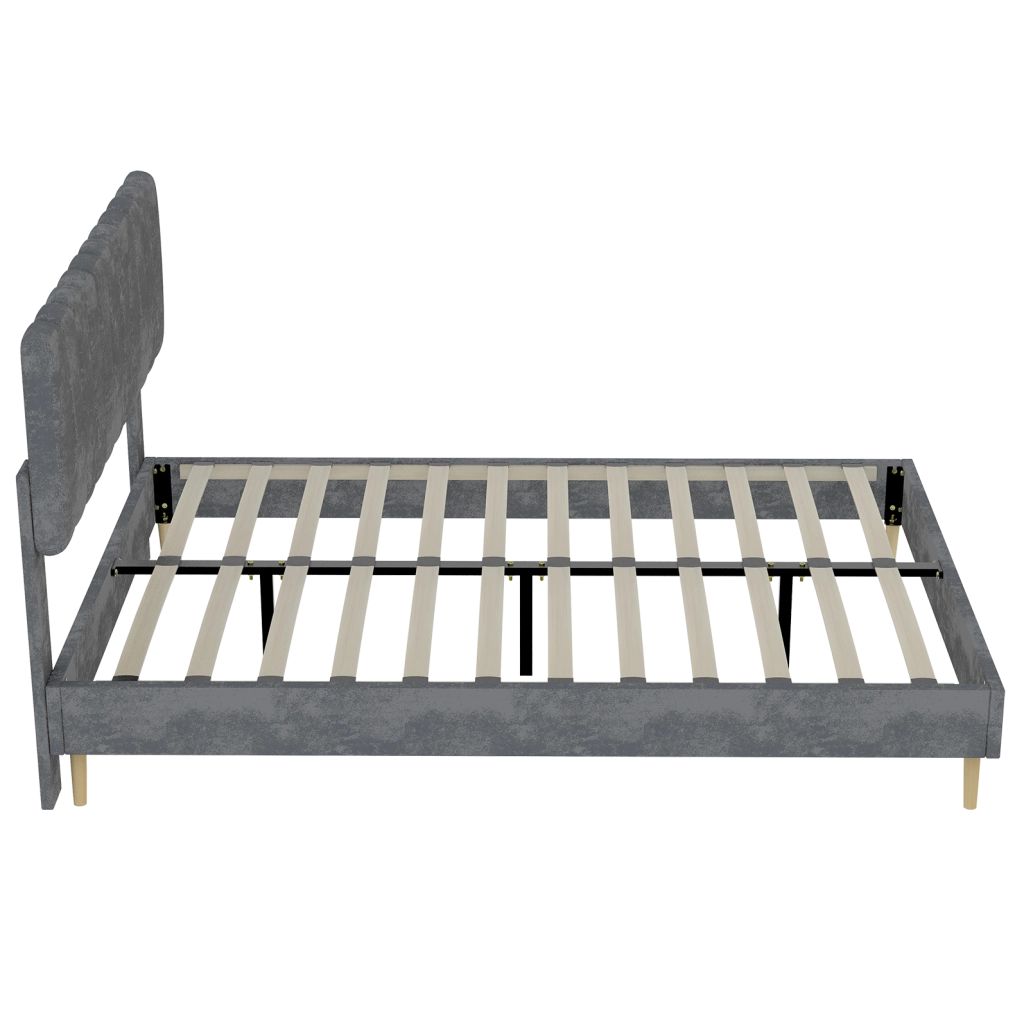Letto imbottito 160x200 cm in tessuto e metallo, grigio
