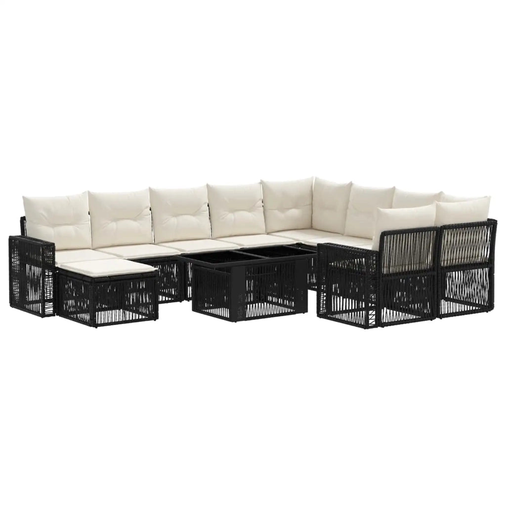 Set Divano da Giardino 11 pz Nero e Bianco Crema polyrattan 3436882