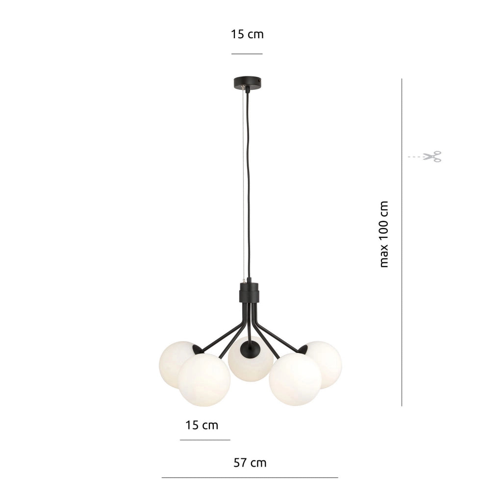 Lampadario Emibig Nova 5xE14 Nero/Opale dimmerabile