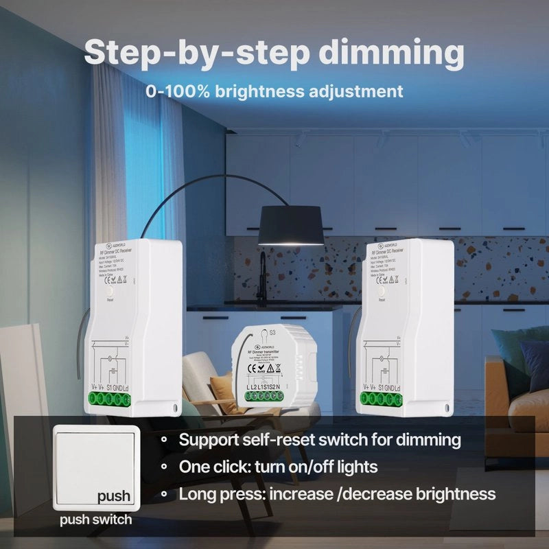 Ricevitore RF AC Led Dimmer Senza Fili Taglio di Fase 220V 300W Ingresso Radio Frequenza e Pulsante NO