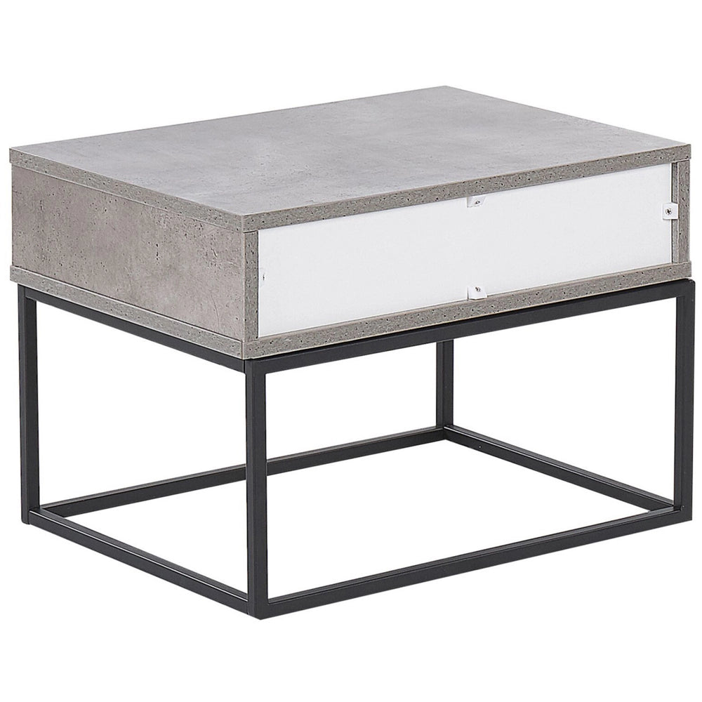 Comodino Effetto Cemento Grigio 1 Cassetto Portaoggetti Base in Metallo Nero Comodino Industriale