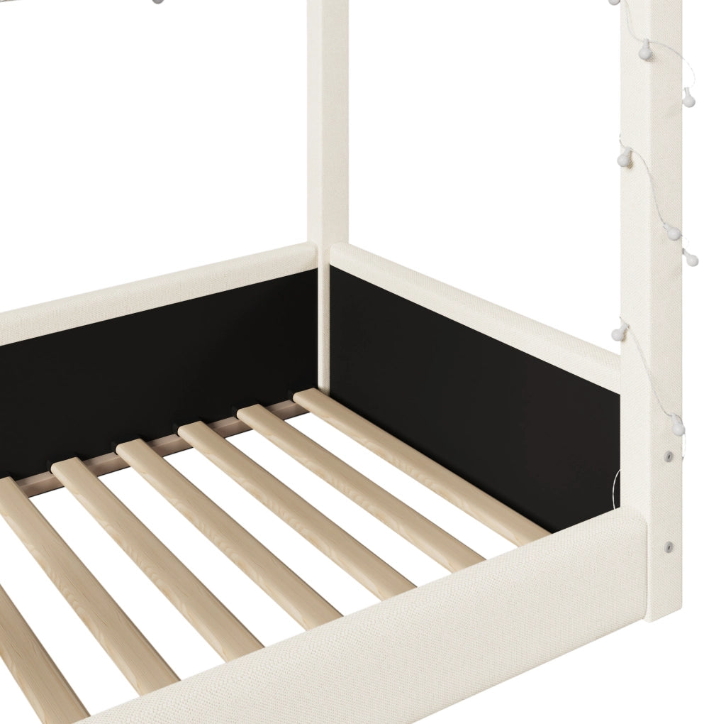 Letto a casetta imbottito con LED; 90x200 cm; beige