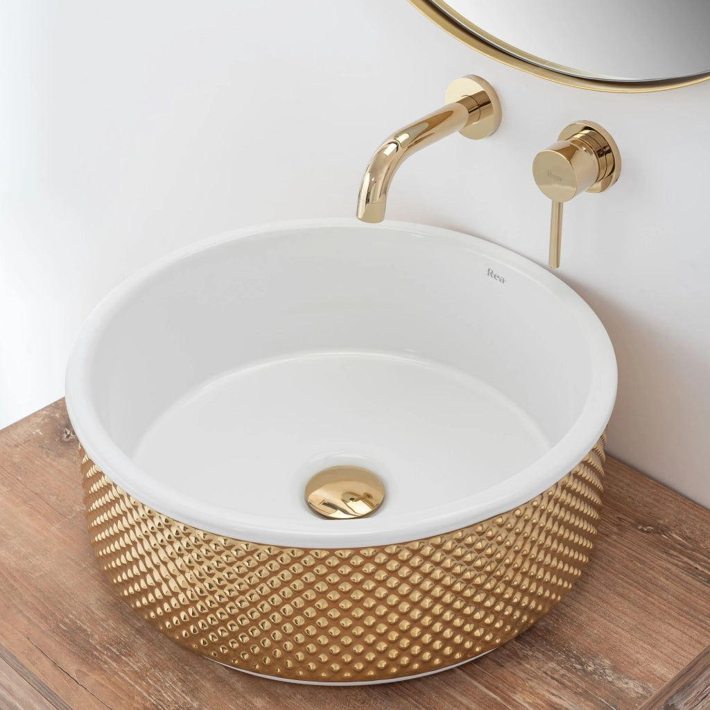 Lavabo Da Appoggio Rea Helen Gold White