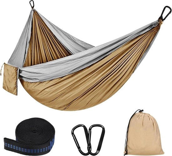 Hangmat esterno per camping all'aperto con capacità di carico 300 kg (300 x 200 cm) - Unico o doppio - Leggero e trasportabile - Hangmat da viaggio per giardino e spiaggia - Hangmat a paracadute in nylon doppio con proprietà respiroso