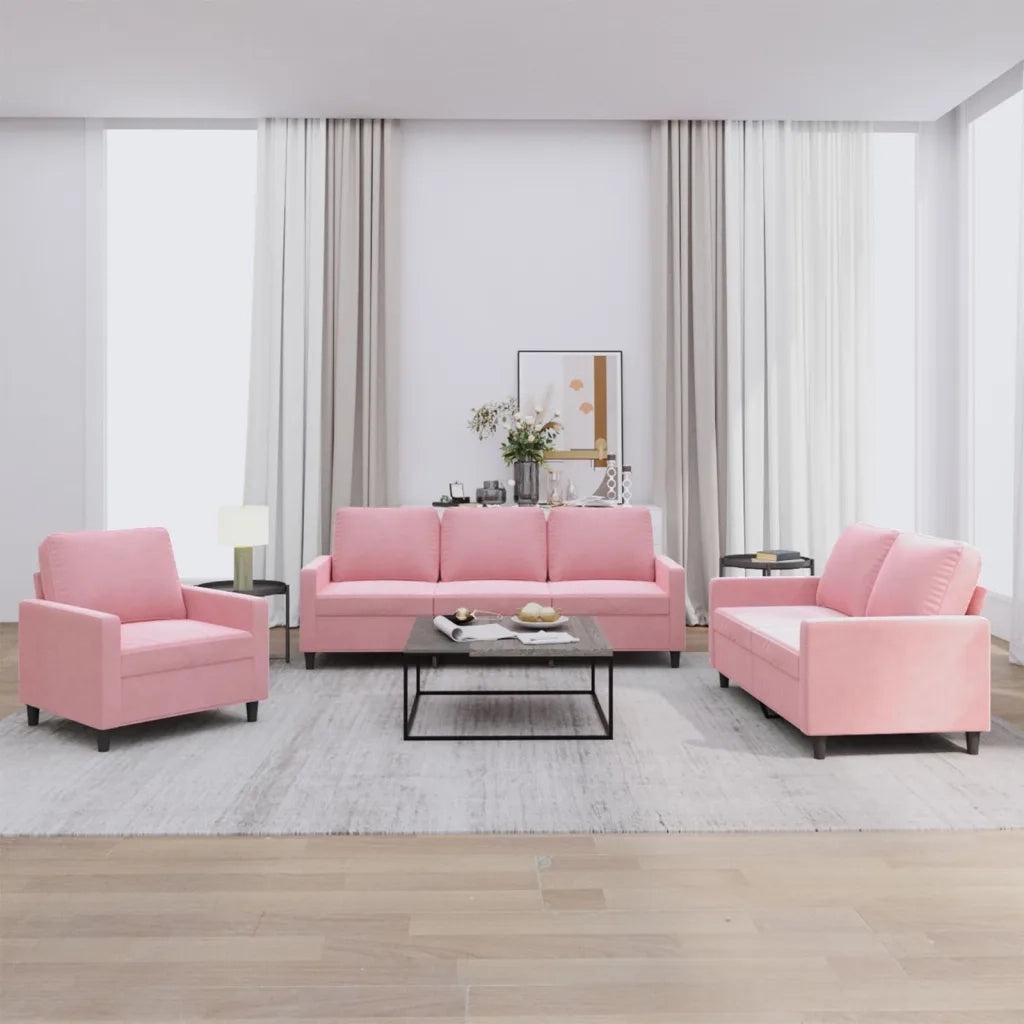 Set di Divani 3 pz con Cuscini rosa in Velluto 3201479