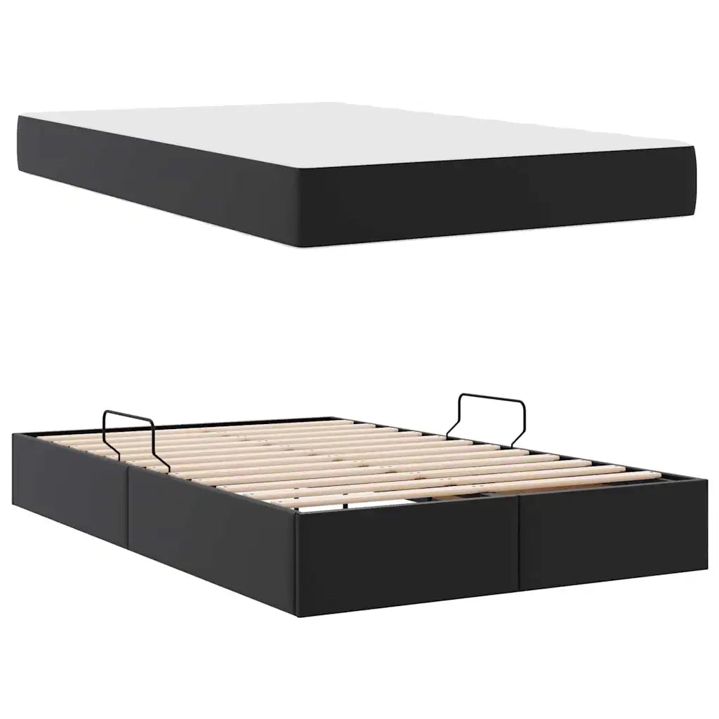 Letto con contenitore e materasso 2 pcs Nero Pelle
