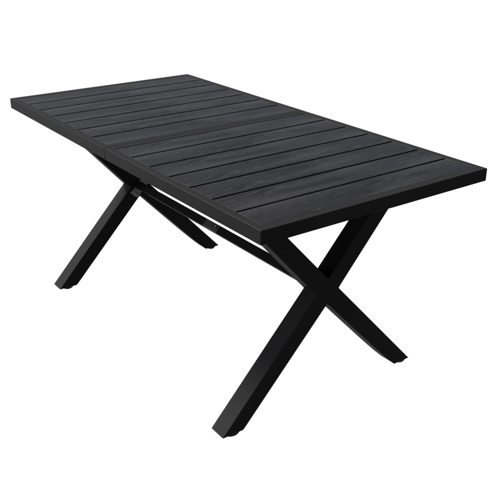 Tavolo e 6 Sedie da Giardino con Cuscini e Braccioli in Rattan; per 6 Persone e Terrazza; Ferro e Poliestere; Nero e Naturale