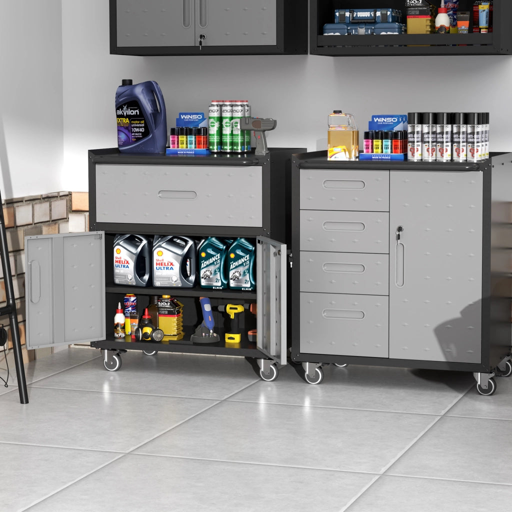 Armadio portautensili in metallo con ruote, 75 × 42 × 88 cm, nero/grigio