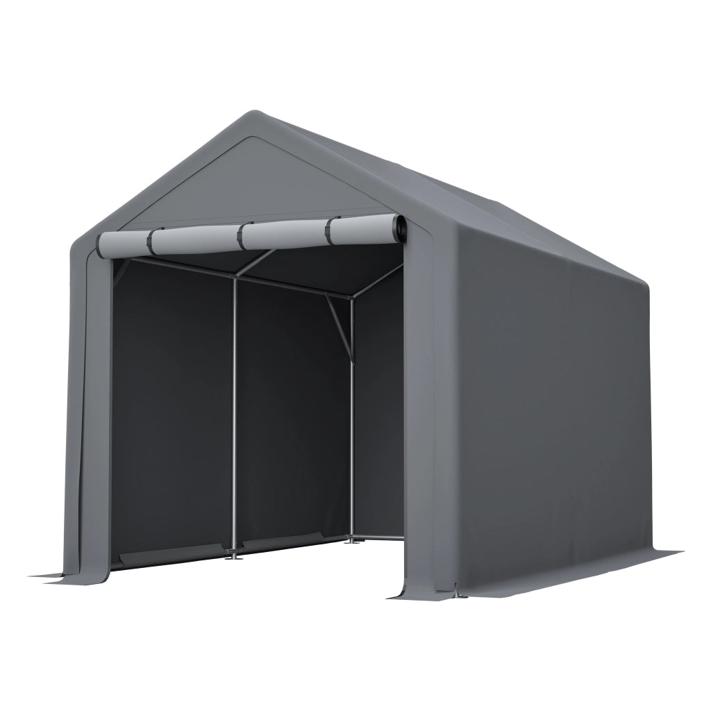 Tenda Garage da Giardino 296x190x200 cm Grigio Scuro con Telo PE 170 g/m² e Telaio in Acciaio Zincato
