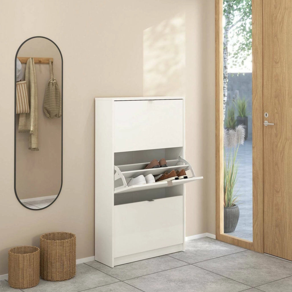 Scarpiera Irina, Mobile portascarpe, Armadio da ingresso multiuso, Mobiletto per calzature, 70x24 h124 cm, Bianco
