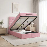 Letto Ottomano con Materasso e LED Rosa 120 x 190 cm Velluto 3458294