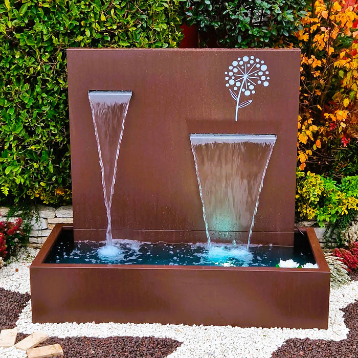 Fontana a Cascata da Giardino 190x80xH180 cm in Metallo con Pompa Corten
