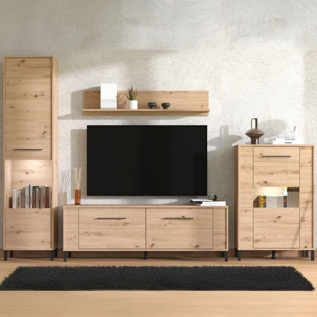 Mobile Soggiorno Cimbergo, Parete Attrezzata Modulabile, 299x40x192.5h cm Marrone Rovere Nodi