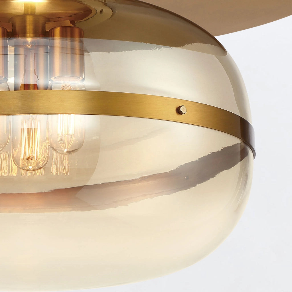 Plafoniera Nottingham oro vetro ambra Ø50 3xE27 Quintiesse