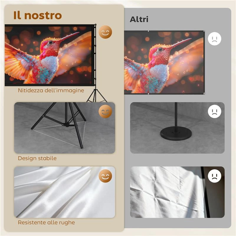TELO PER PROIETTORE 100" 16:9 HD 4K/8K, ANGOLO DI VISIONE 160¦, DOPPIA FACCIATA E TREPPIEDI PIEGHEVOLI, BIANCO