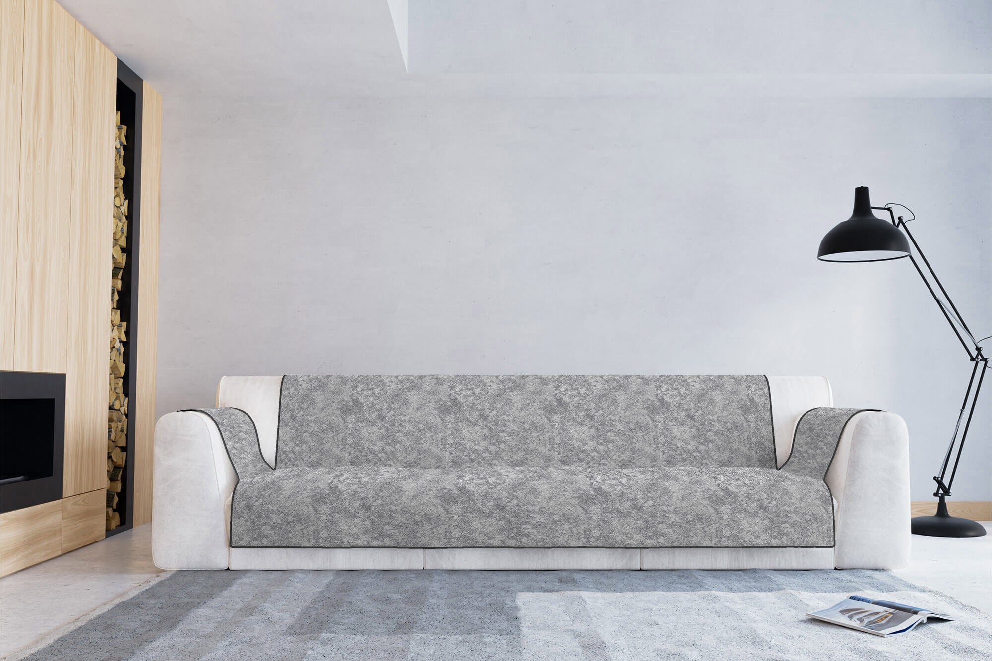 Copridivano con Copri Braccioli Seduta 60 cm in Poliestere e Cotone Grigio Scuro