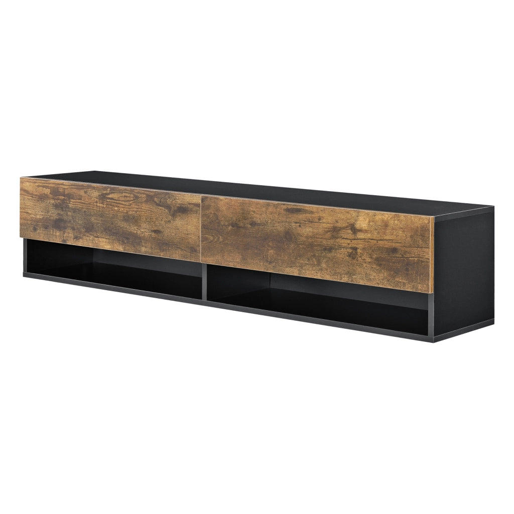 Mobile Porta TV Halmstad da Parete con Ante a Ribalta 140 x 31 x 30 cm - Nero/Effetto Rovere Scuro [en.casa]