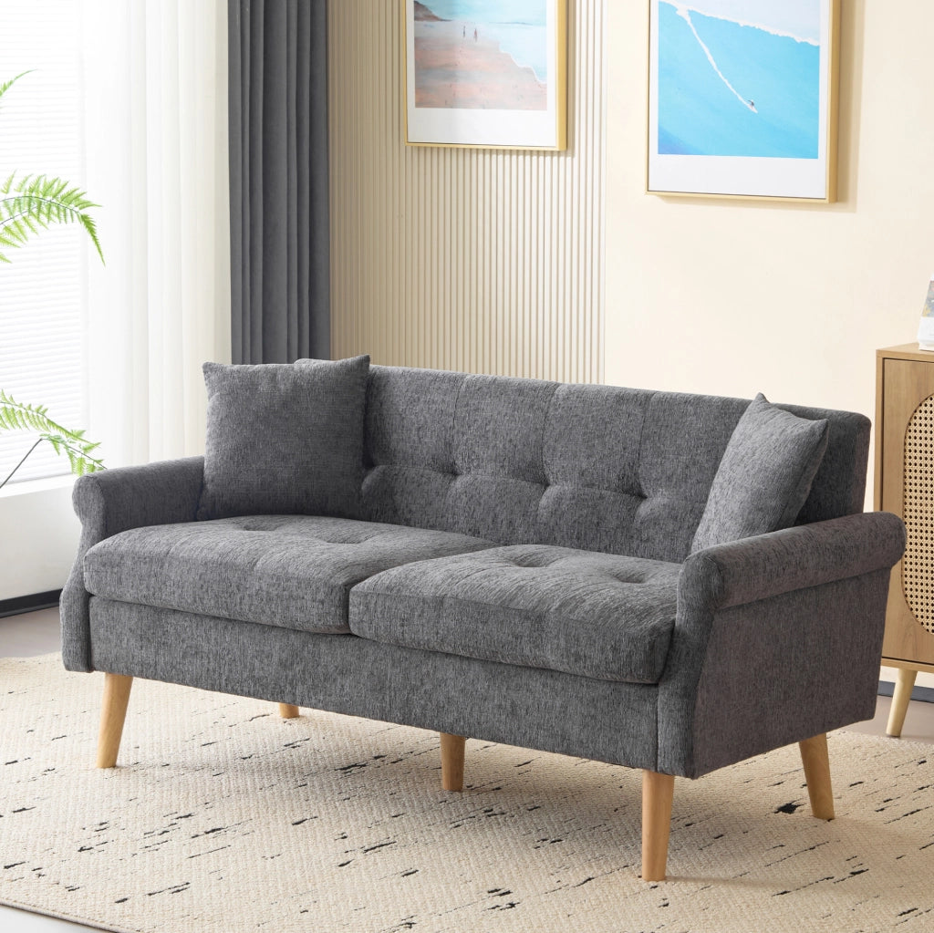 Divano a 2 posti in chenille grigio 162x74x77 cm con cuscini