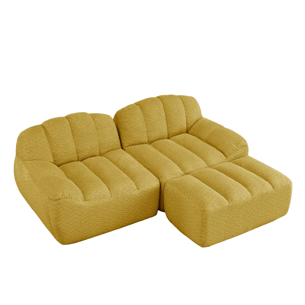 Divano Modulare 2 Posti con Ottoman, Forma a Conchiglia, Cuscini Profondi ¨C Xylo ¨C Giallo