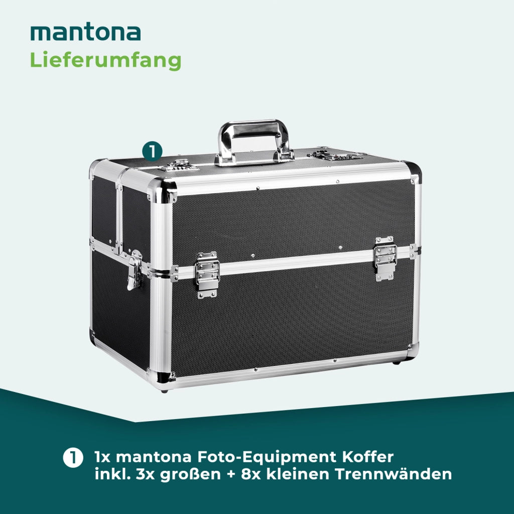 Mantona Valigetta fotografica in alluminio, custodia per fotocamera e obiettivi, con serratura a combinazione scomparti e imbottitura in schiuma