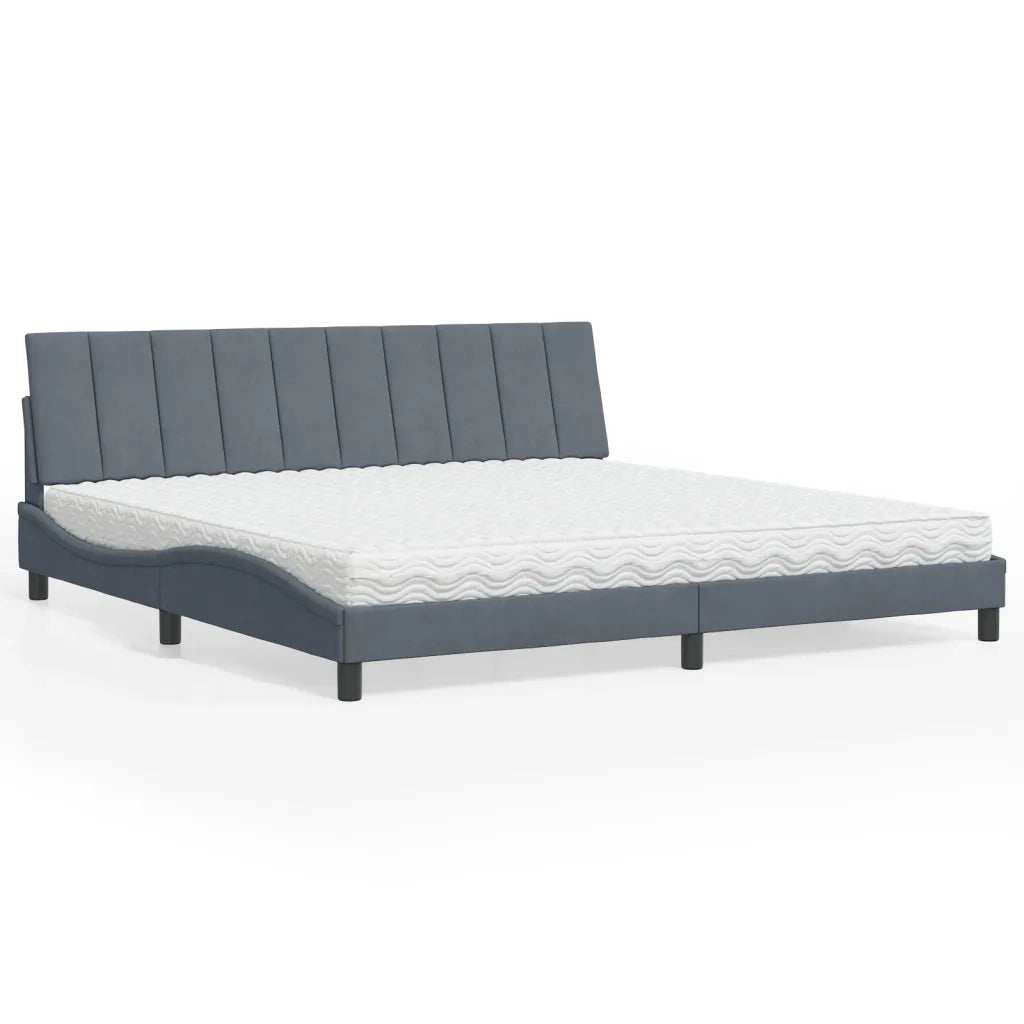 Letto con Materasso Hanko Grigio Scuro 200x200 cm Velluto 3208617