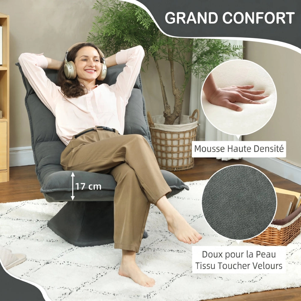 Poltrona girevole 360¡ã reclinabile ¨C zephmum ¨C velluto grigio scuro 70x62x95