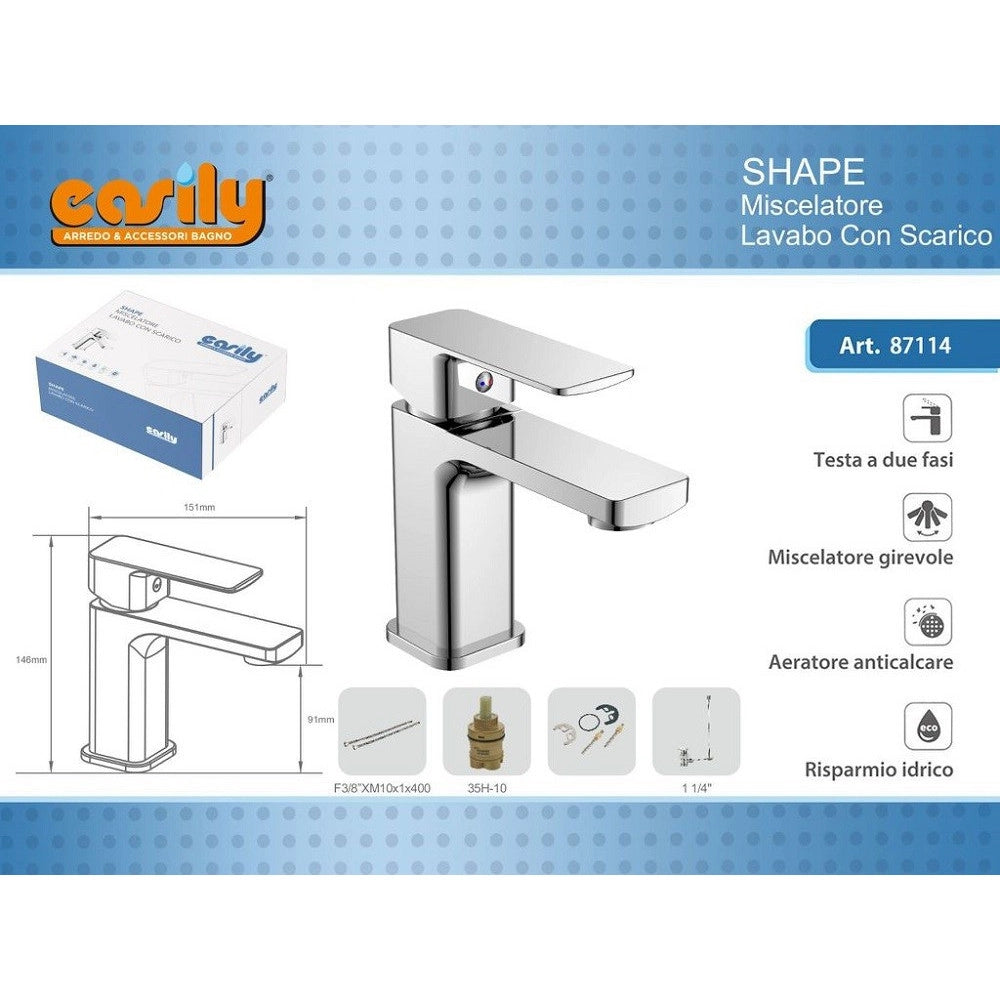 Trade Shop - Rubinetto Miscelatore Monocomando Cromato Per Lavabo Lavandino Moderno Shape87114 -