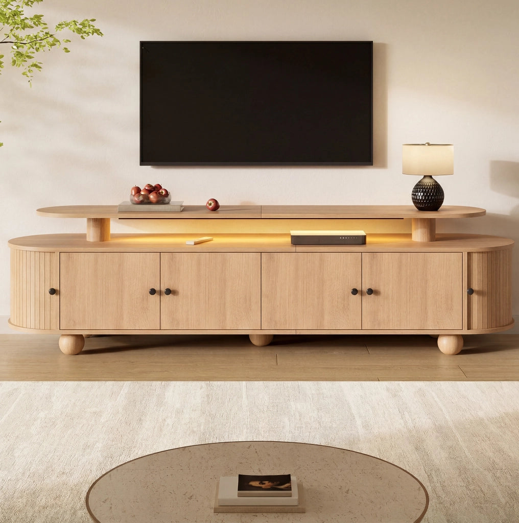 Mobile TV 180x40x48 cm con illuminazione LED ambiente in MDF naturale