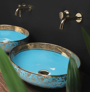 Lavabo Da Appoggio In Ceramica Margot Blue / Gold