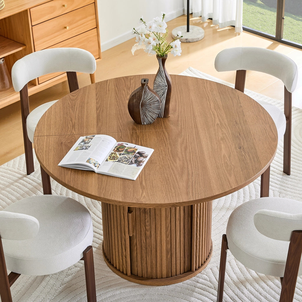 Tavolo da pranzo - rotondo - guide in legno - 2 ripiani - Ø120 cm - per 4-6 persone - stile country