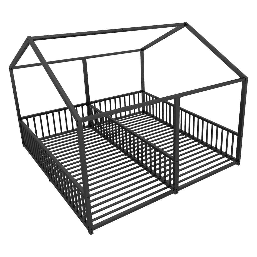Letto a castello in metallo nero con parapetto e scala 90x200 cm