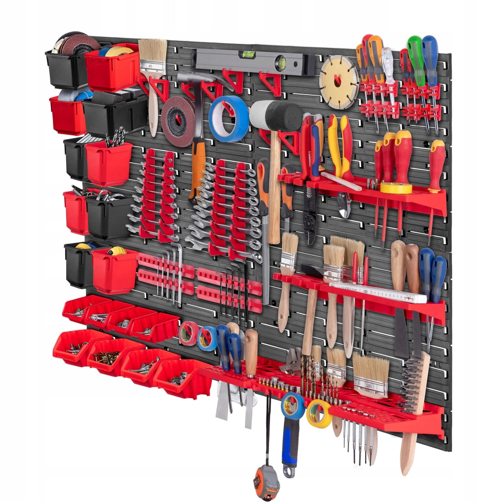 Pannello portautensili da parete KADAX per officina, 116x78 cm, 12 vassoi, 40 supporti, garage.