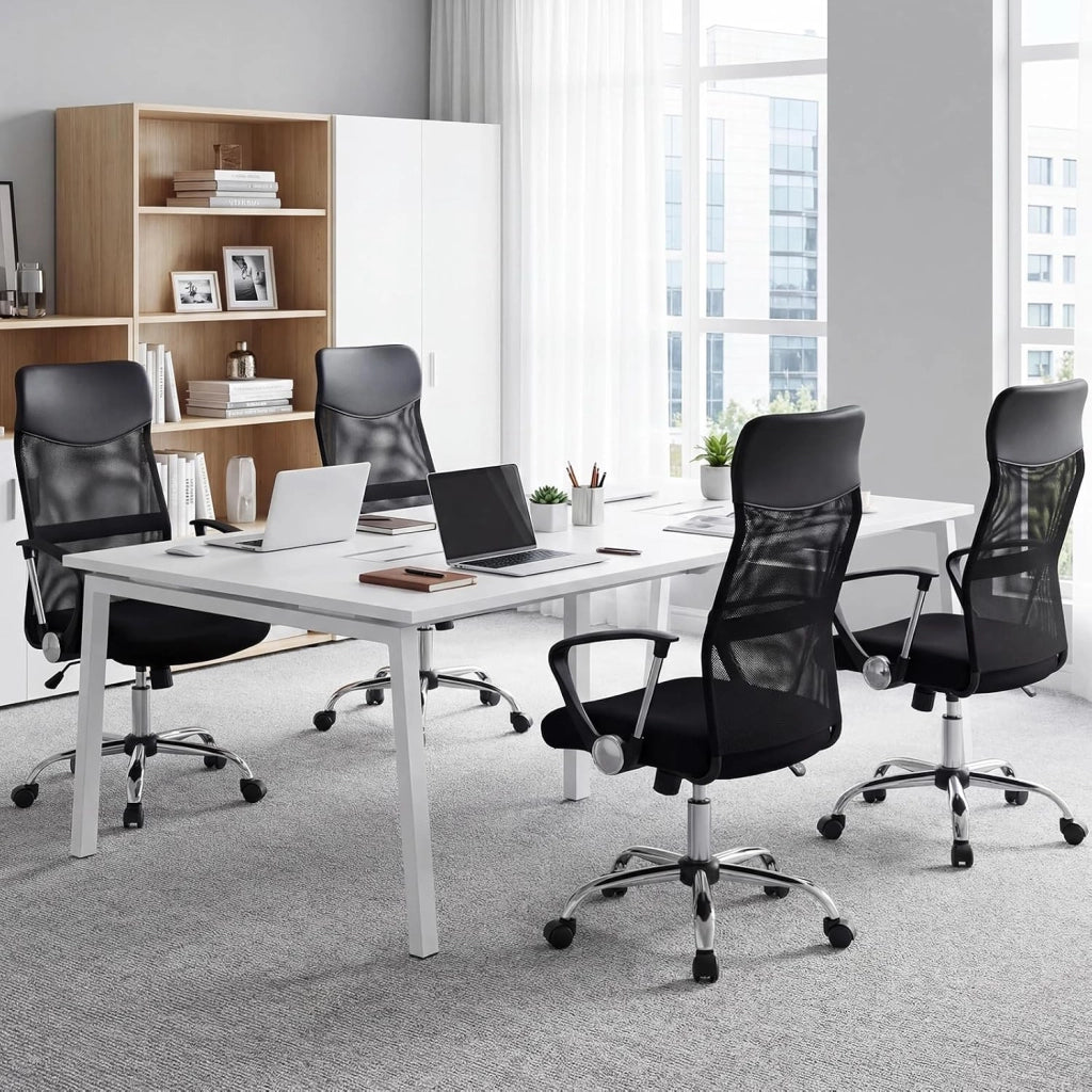 Sedia da Ufficio Girevole, Schienale Ergonomico | Altezza Regolabile, Poltrona Scrivania in Rete, Braccioli Curvi, Ruote, per Casa Studio