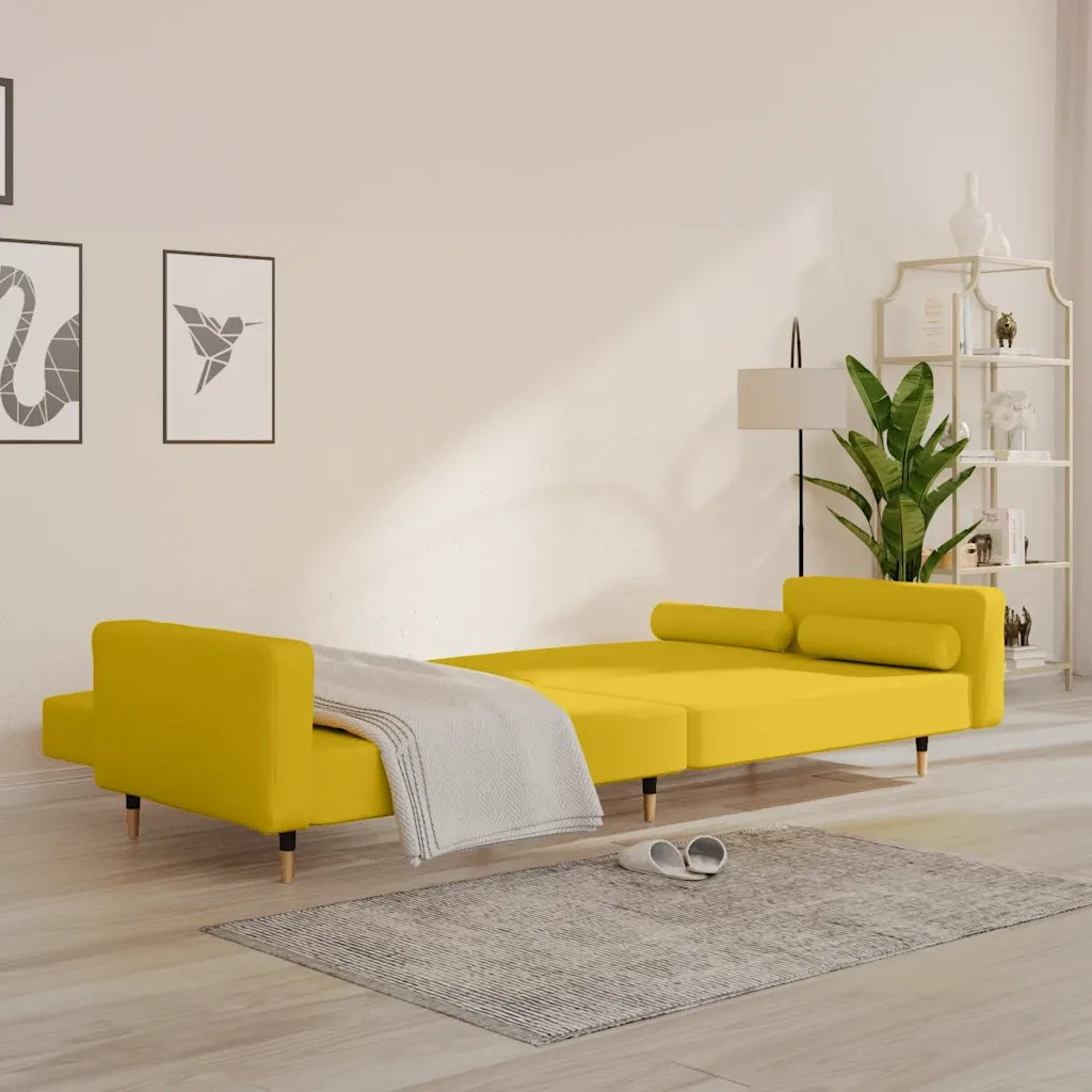 Divano Letto a 2 Posti con 2 Cuscini Giallo in Velluto 375753
