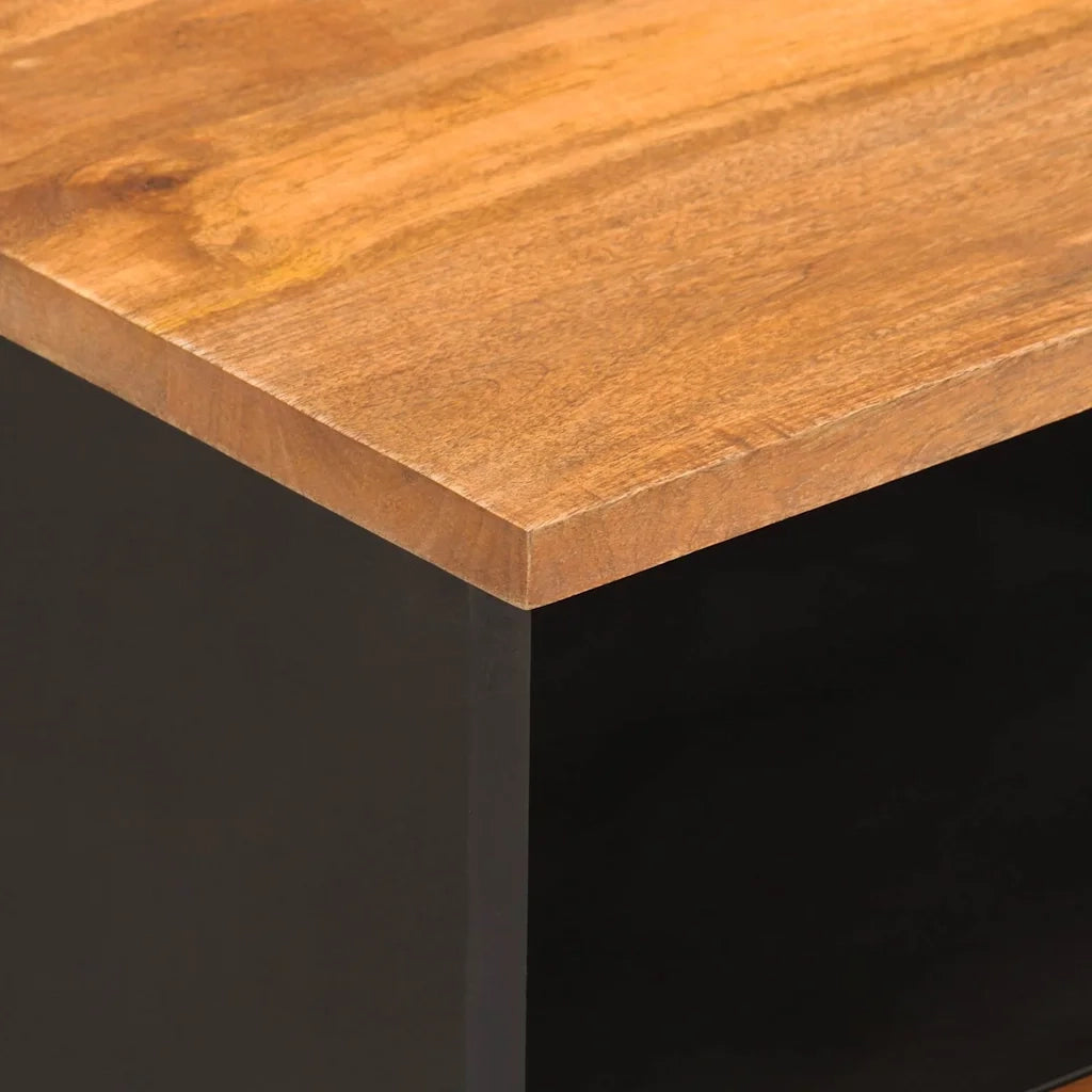 Comodini 2 pz-Set di 2 Tavolino da notte Marrone e Nero in Legno Massello di Mango