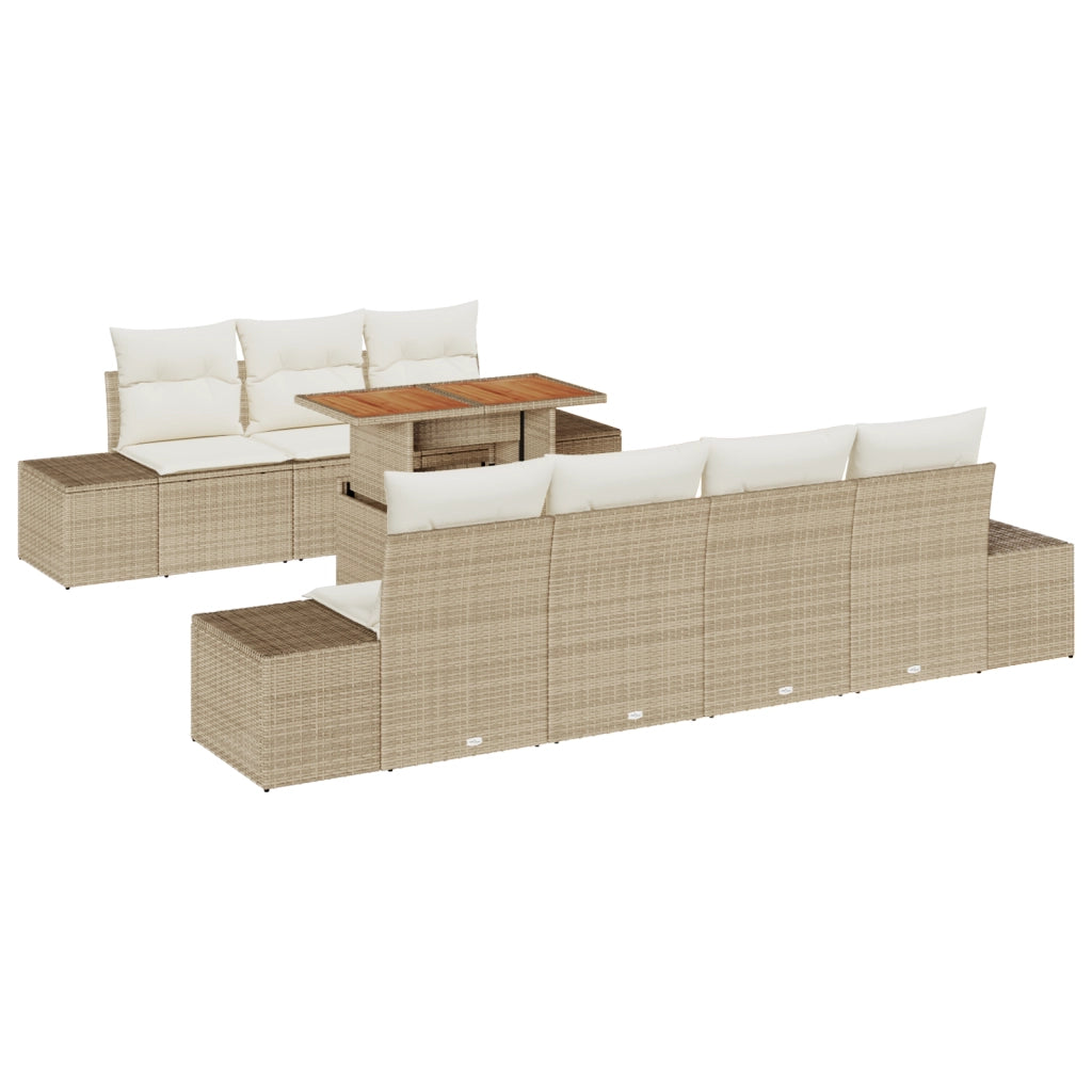 Set di divani da giardino 8 pezzi con cuscini Beige Polyrattan
