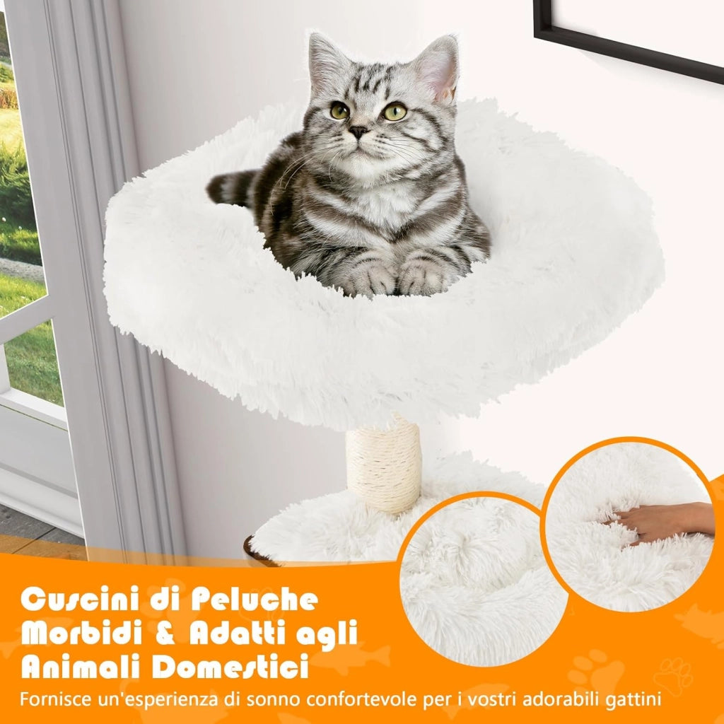 Tiragraffi per Gatti Adulti, Tiragraffi per Gatti con Cuccia, Piattaforma, Cuscini e Tiragraffi, Albero Tiragraffi per Gatti Grandi Alto in Legno, 60 x 60 x 160 cm