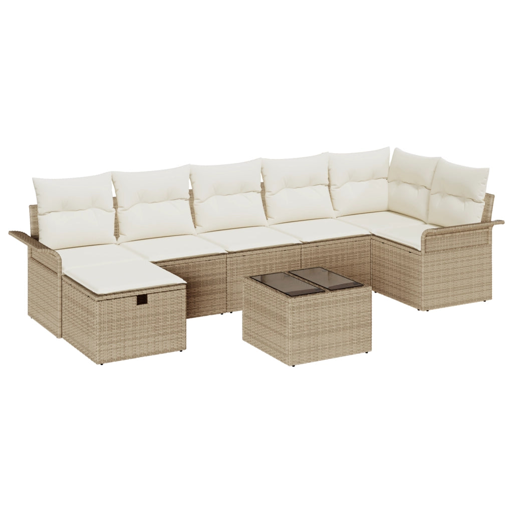 Set Divano da Giardino da 8 Pezzi con Cuscini Beige Polyrattan