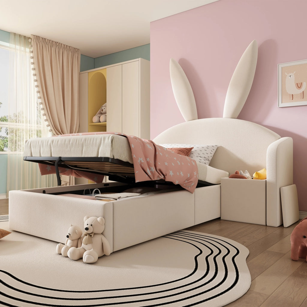 Letto imbottito idraulico 90x200 cm in velluto beige