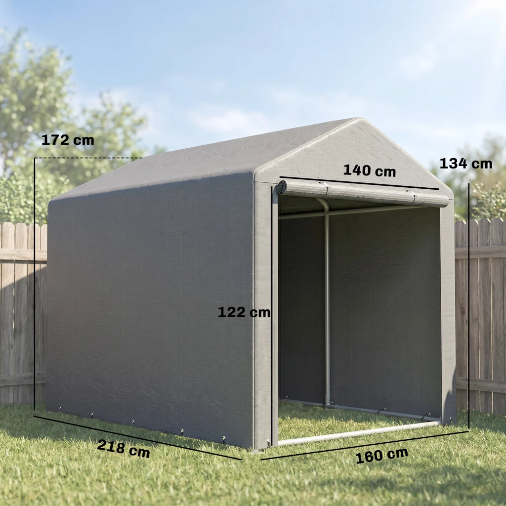 Capanno Porta Attrezzi e Tenda Garage per Bici e Moto con Copertura Anti-UV, 1.6x2m, Grigio Chiaro